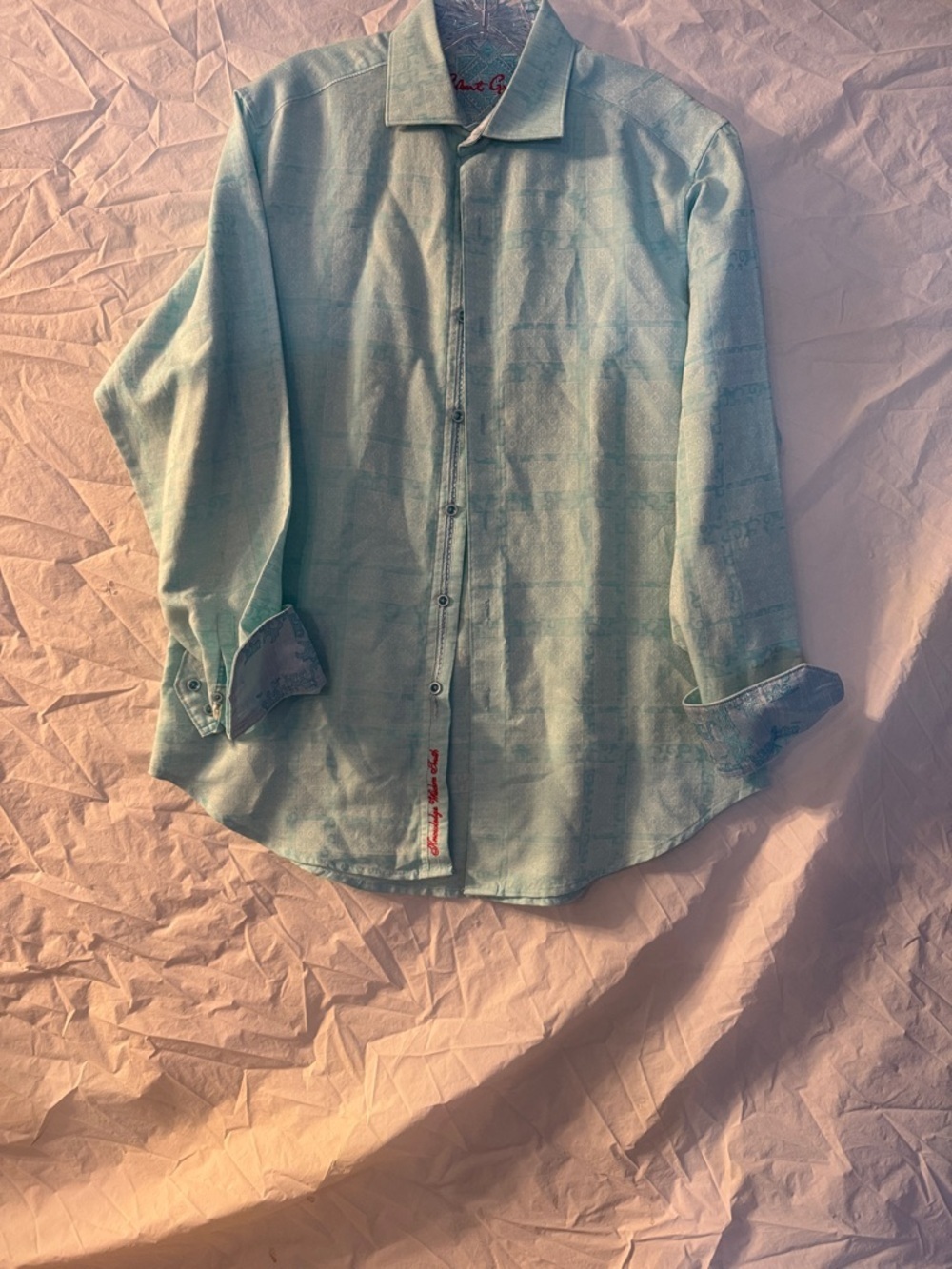 Robert Graham Teal Casual Button-Up Shirt with Red Logo